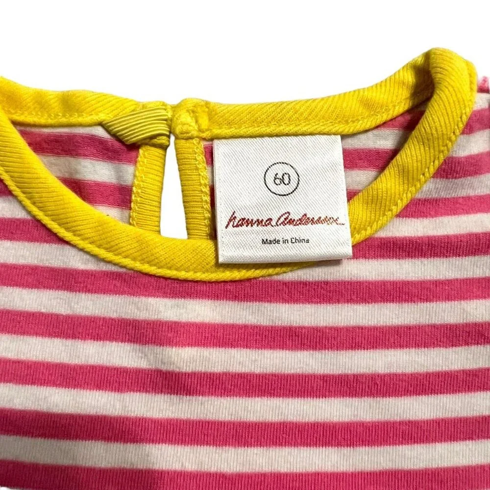 Hanna Andersson Sz 60 (3-6m) Pink & Yellow Striped Ruffle Dress